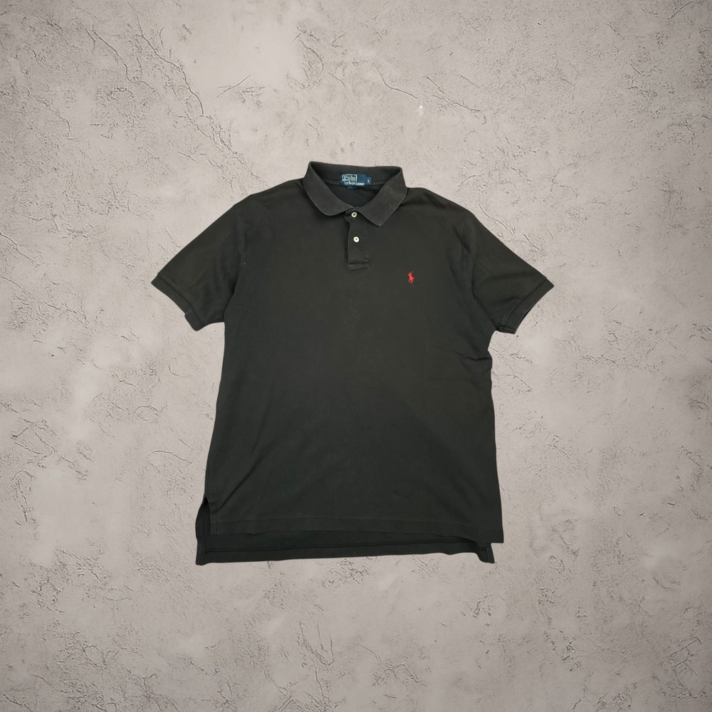 Polo Ralph Lauren Mens Large Black Short Sleeve Polo Shirt Red Pony Y2K Vintage
